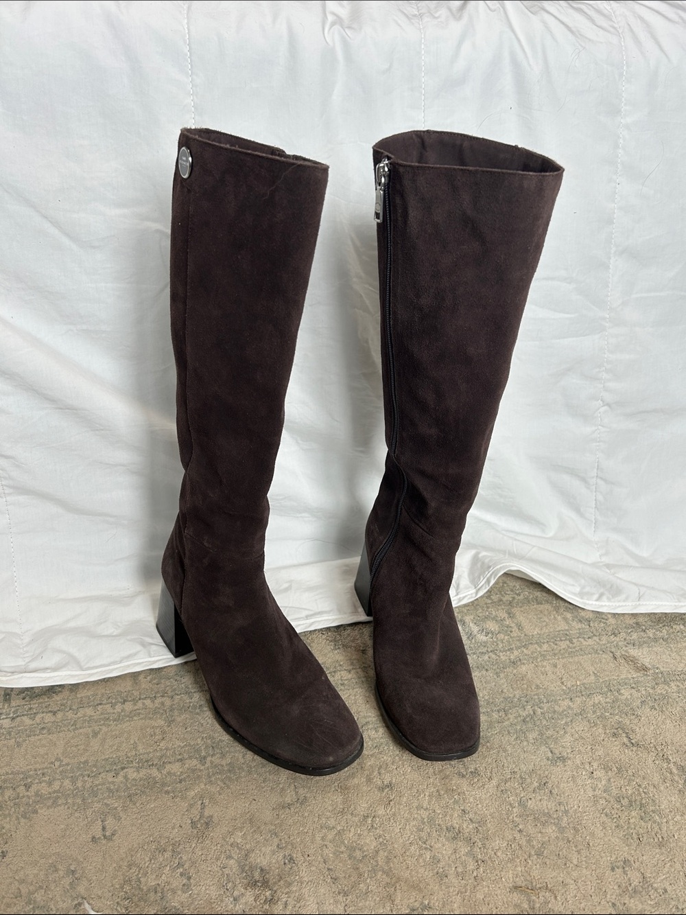 Coach Tall Brown Suede Knee Boots with Block Heel